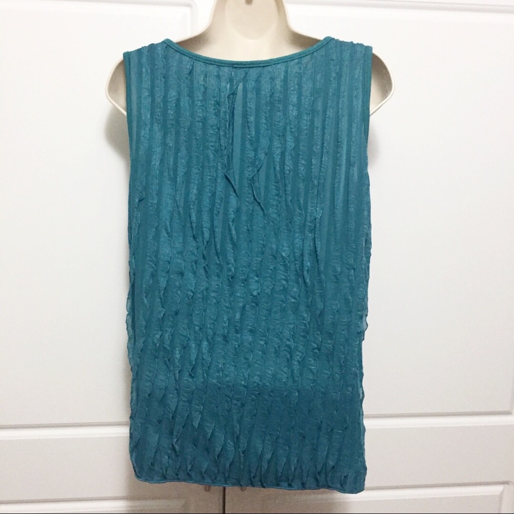 Once Again Teal Ruffle Sleeveless Top - Picture 3 of 6